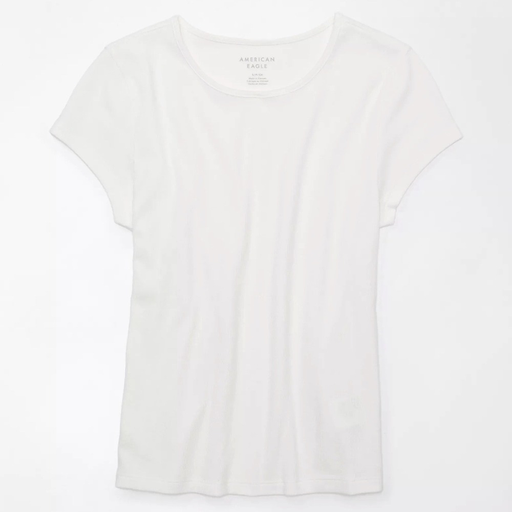AE American Eagle Ribbed T-Shirt Layering Tee L White Stretch Base Layer 90s Y2K - Picture 10 of 14